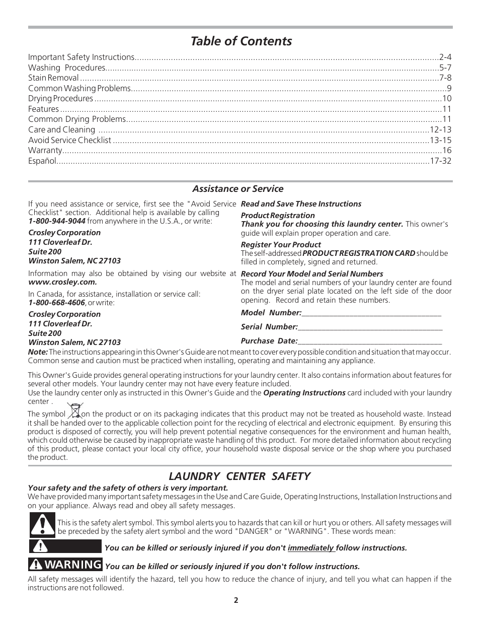 Crosley 134860900A User Manual | Page 2 / 16