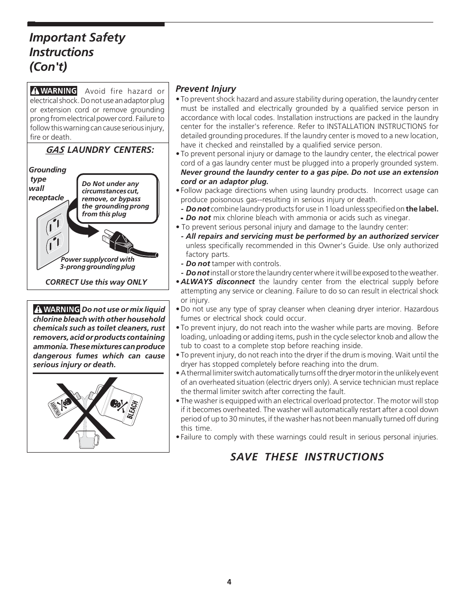 Important safety instructions (con't), Save these instructions | Crosley 134860900A User Manual | Page 4 / 16