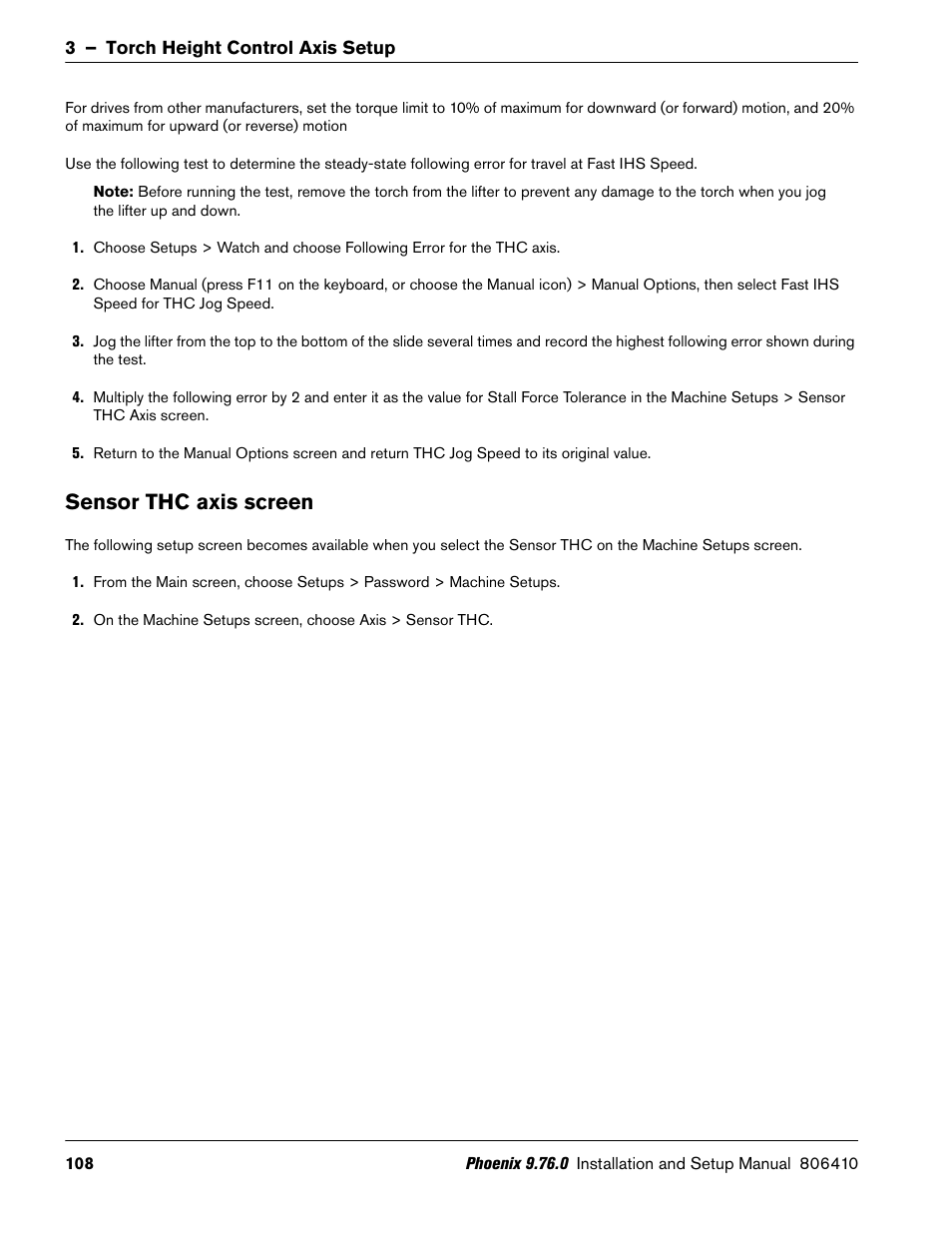 Sensor thc axis screen | Hypertherm V9 Series Phoenix Rev.11 User Manual | Page 108 / 294