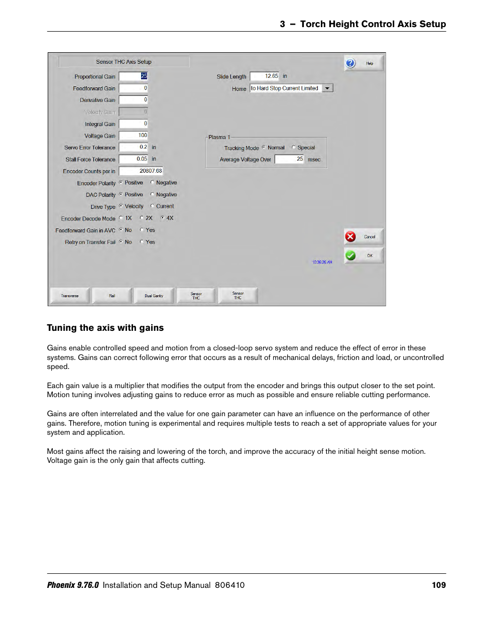 Tuning the axis with gains | Hypertherm V9 Series Phoenix Rev.11 User Manual | Page 109 / 294