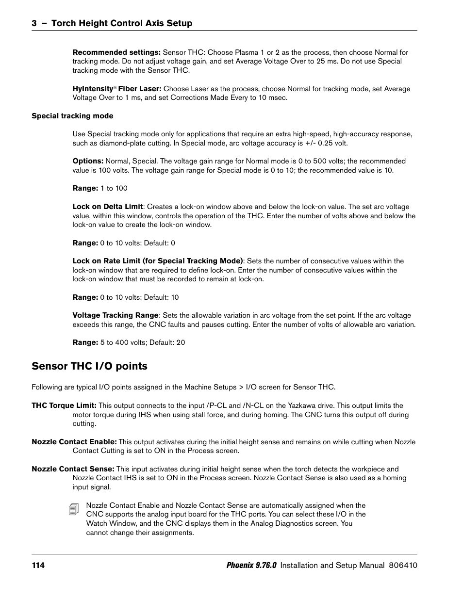Sensor thc i/o points | Hypertherm V9 Series Phoenix Rev.11 User Manual | Page 114 / 294