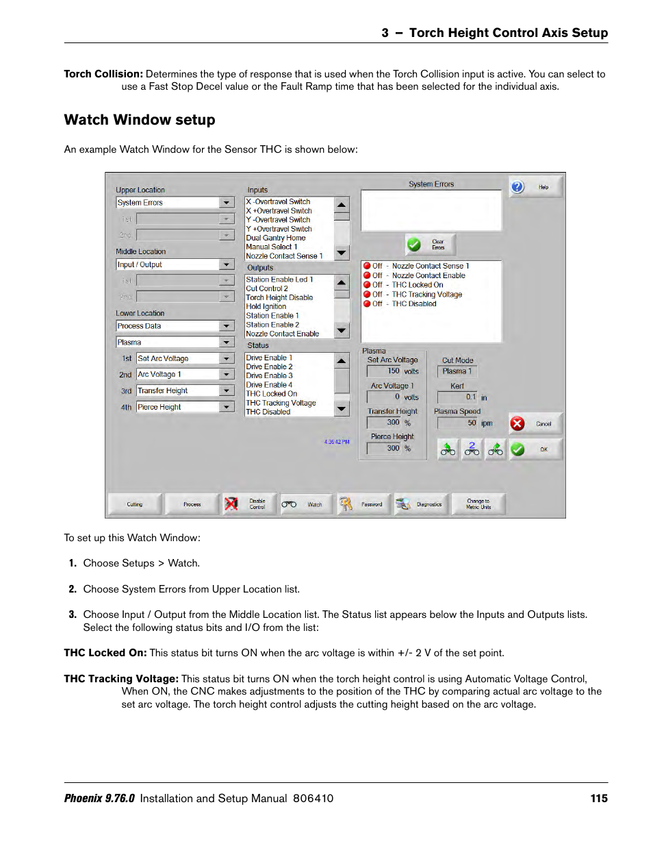Watch window setup | Hypertherm V9 Series Phoenix Rev.11 User Manual | Page 115 / 294