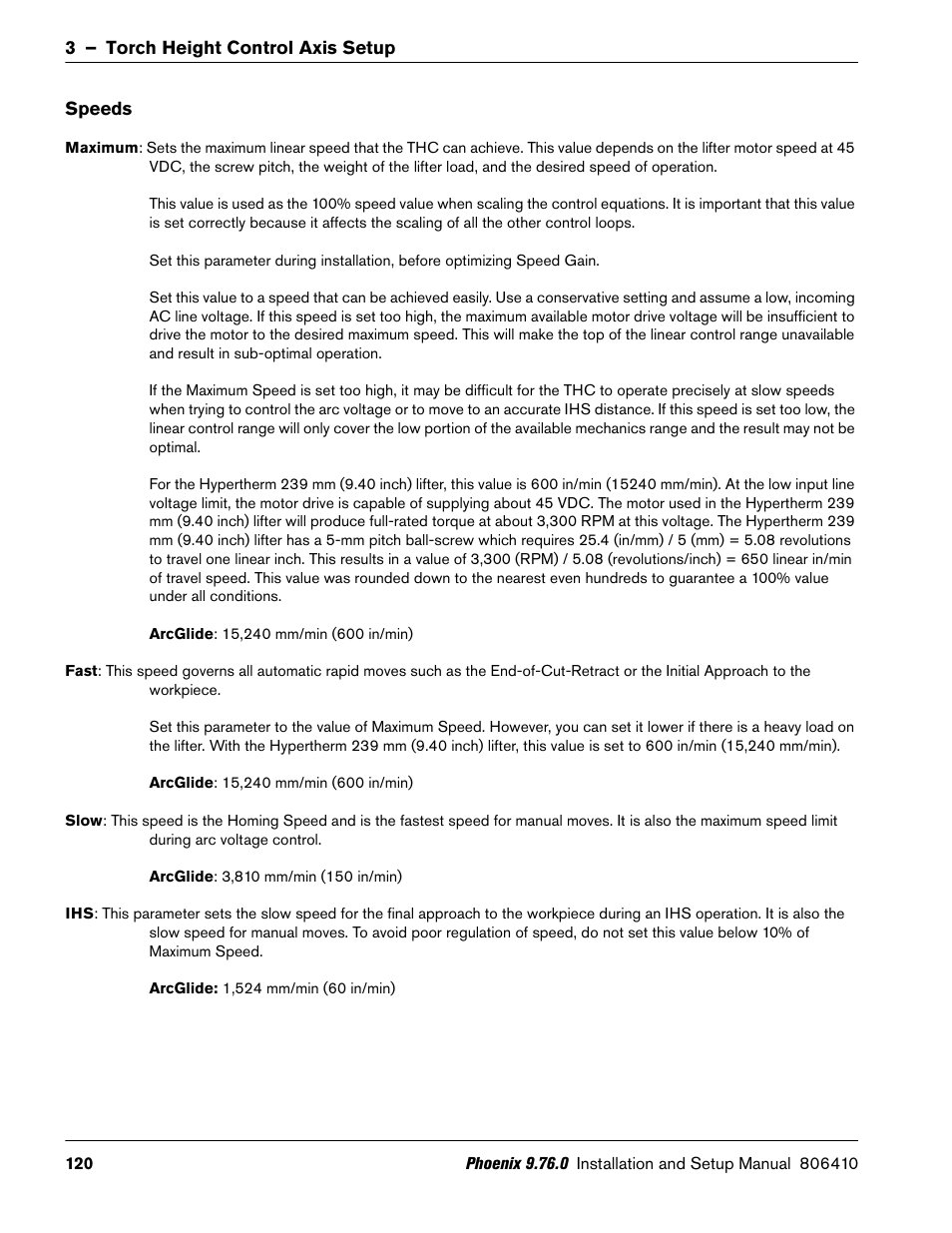 Speeds | Hypertherm V9 Series Phoenix Rev.11 User Manual | Page 120 / 294