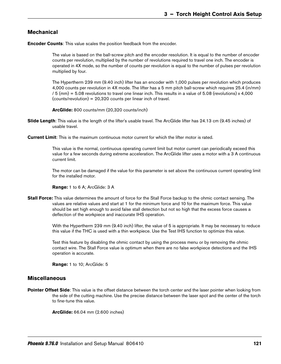 Mechanical, Miscellaneous | Hypertherm V9 Series Phoenix Rev.11 User Manual | Page 121 / 294
