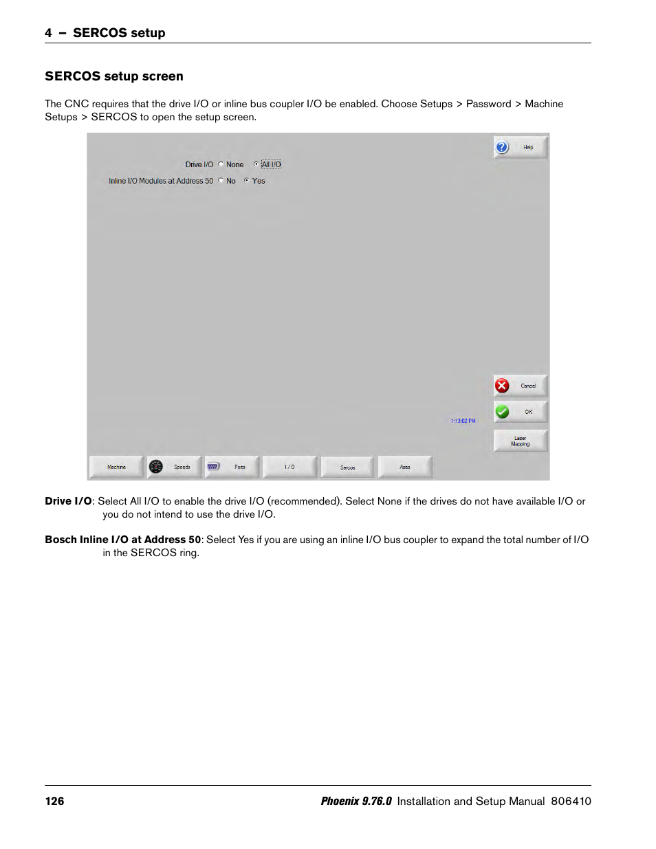 Sercos setup screen | Hypertherm V9 Series Phoenix Rev.11 User Manual | Page 126 / 294