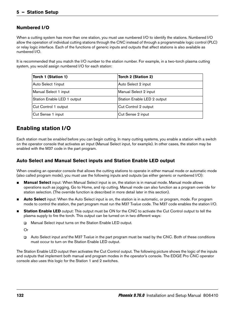 Numbered i/o, Enabling station i/o | Hypertherm V9 Series Phoenix Rev.11 User Manual | Page 132 / 294
