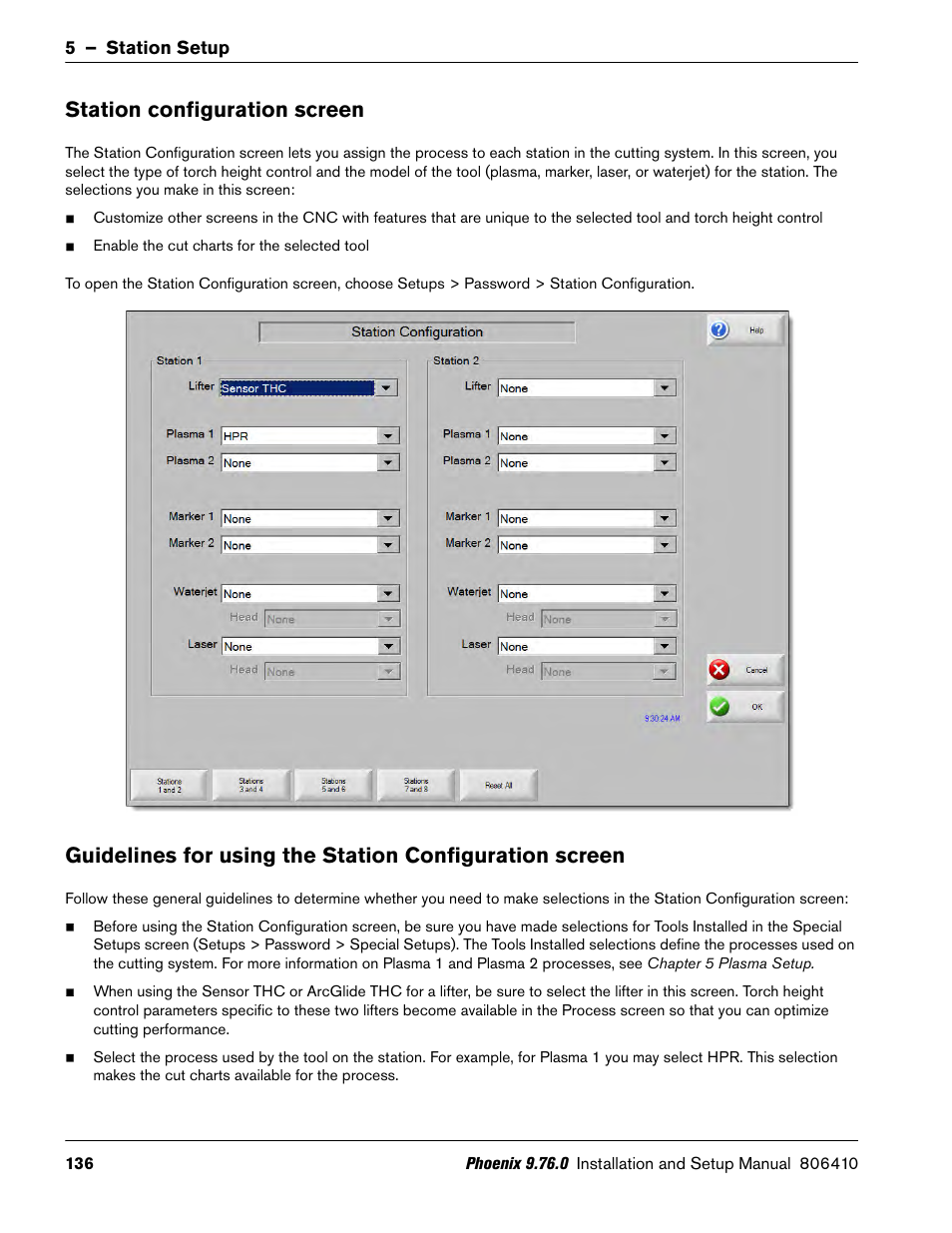 Station configuration screen | Hypertherm V9 Series Phoenix Rev.11 User Manual | Page 136 / 294