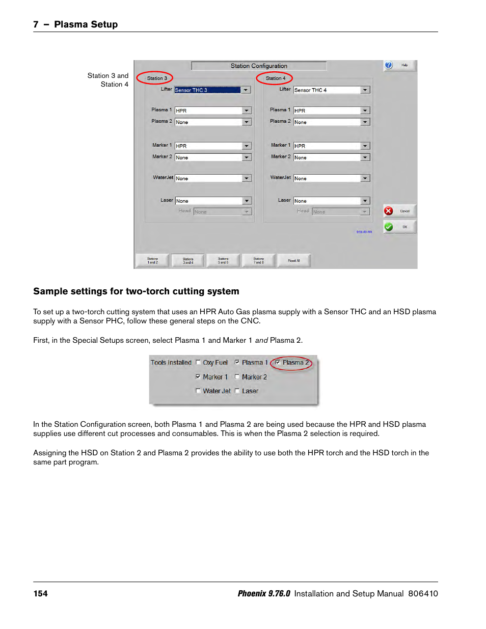 Sample settings for two-torch cutting system | Hypertherm V9 Series Phoenix Rev.11 User Manual | Page 154 / 294