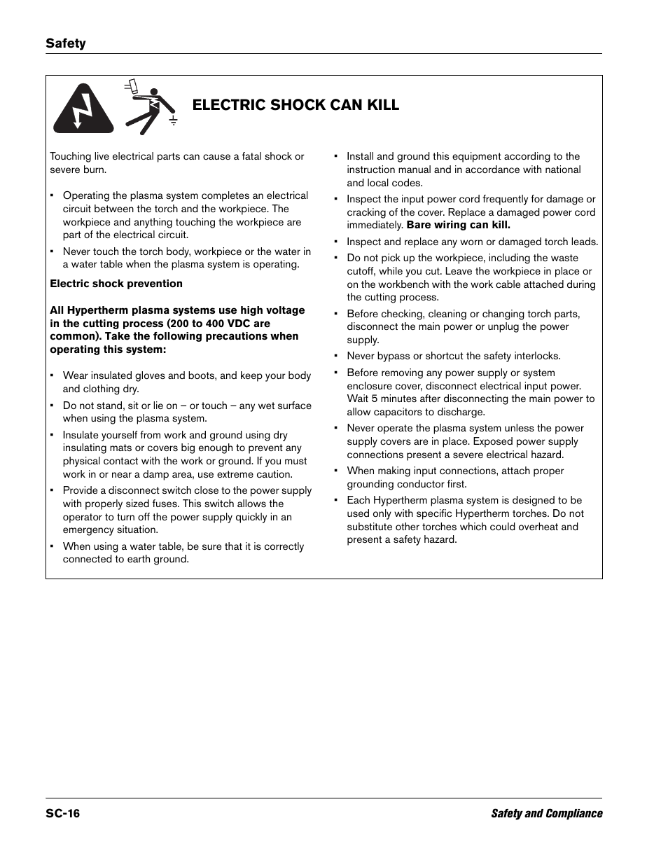 Electric shock can kill | Hypertherm V9 Series Phoenix Rev.11 User Manual | Page 16 / 294