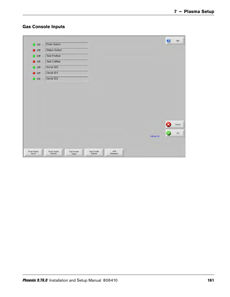 Gas console inputs | Hypertherm V9 Series Phoenix Rev.11 User Manual | Page 161 / 294