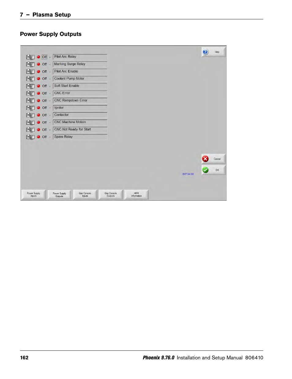 Power supply outputs | Hypertherm V9 Series Phoenix Rev.11 User Manual | Page 162 / 294