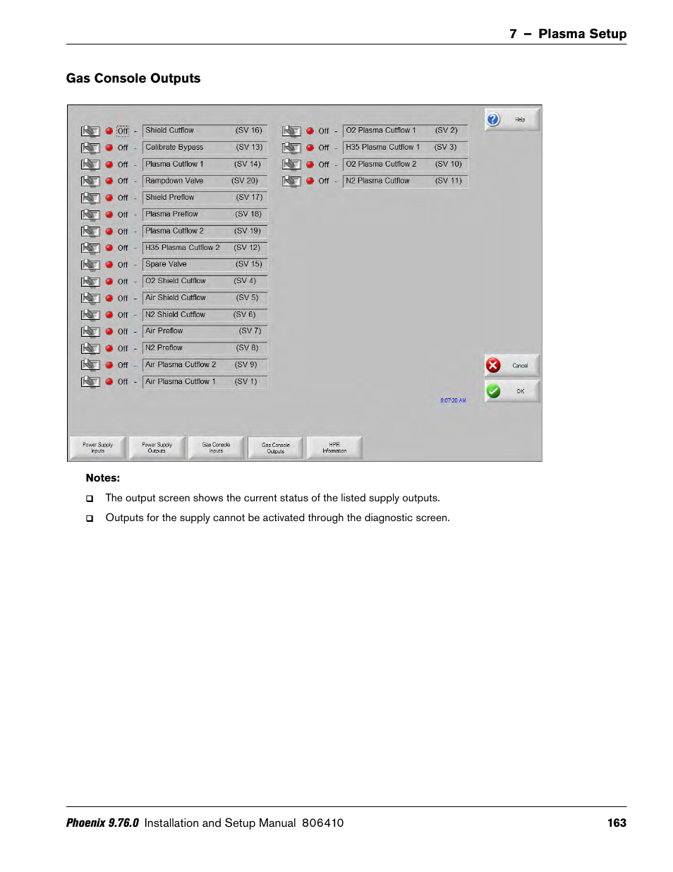 Gas console outputs | Hypertherm V9 Series Phoenix Rev.11 User Manual | Page 163 / 294