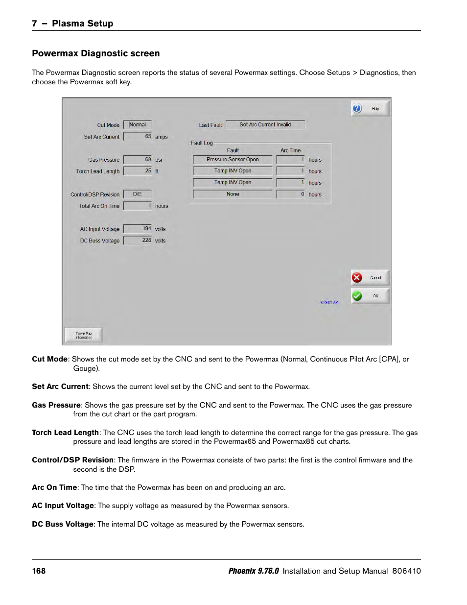 Powermax diagnostic screen | Hypertherm V9 Series Phoenix Rev.11 User Manual | Page 168 / 294