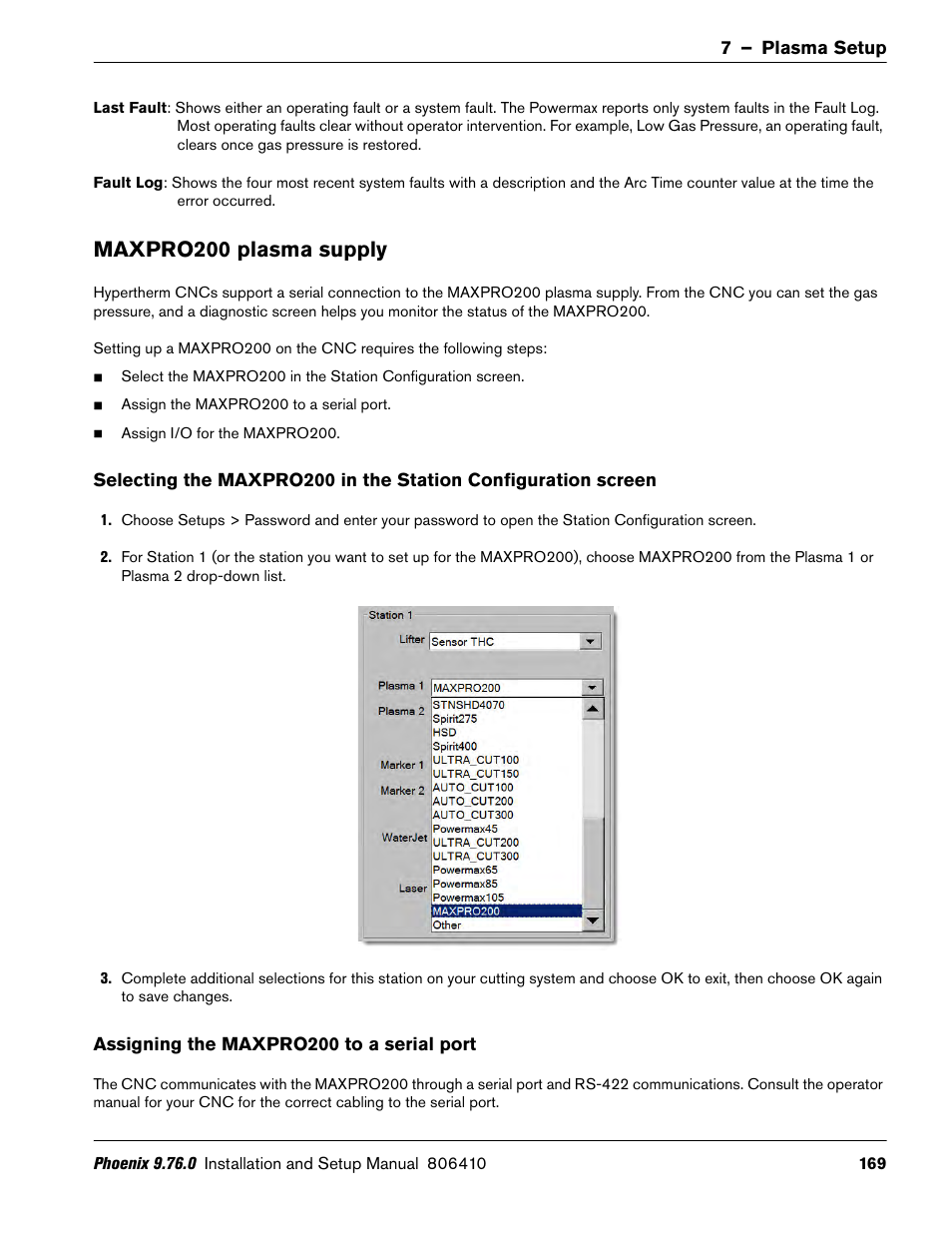 Maxpro200 plasma supply, Assigning the maxpro200 to a serial port | Hypertherm V9 Series Phoenix Rev.11 User Manual | Page 169 / 294