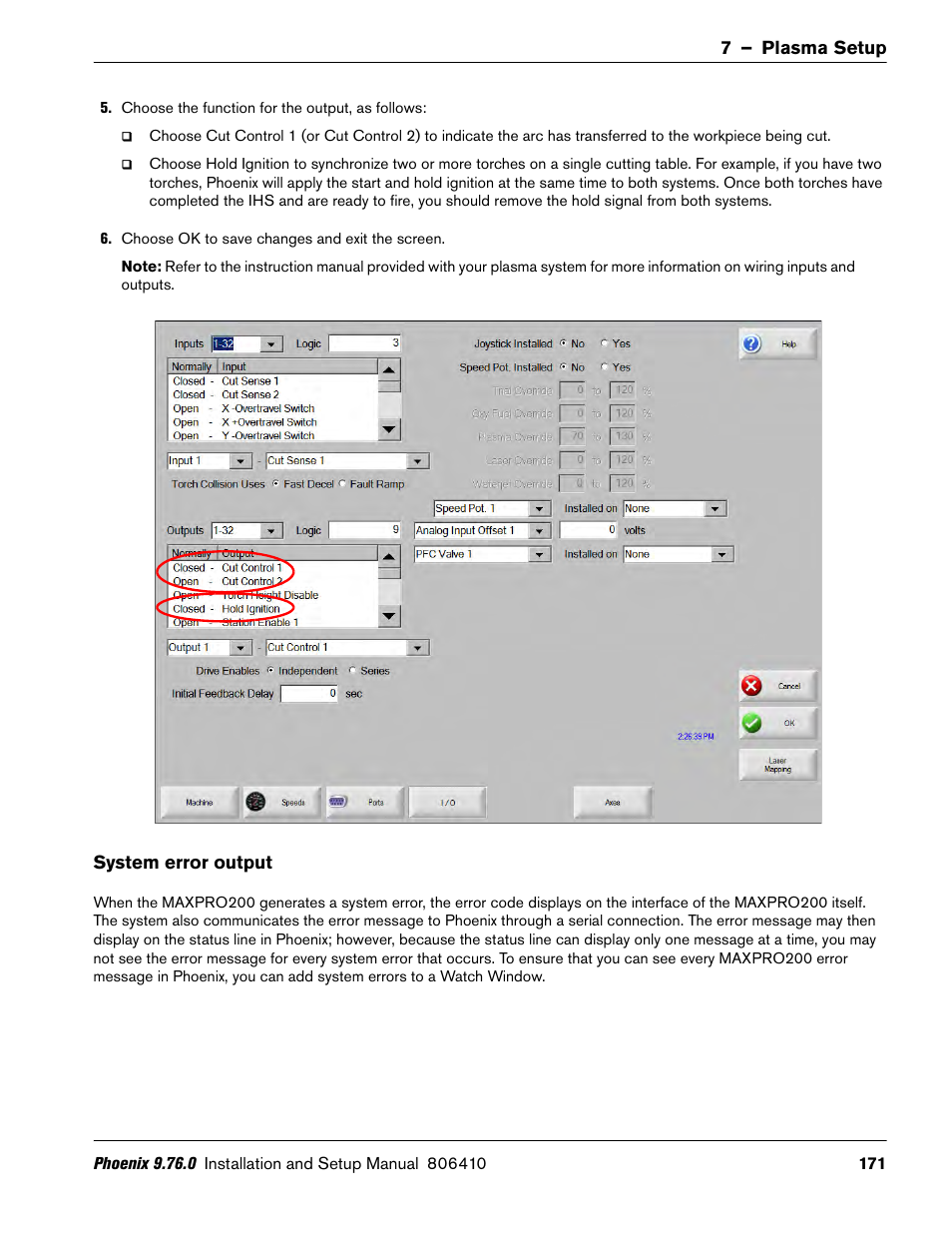 System error output | Hypertherm V9 Series Phoenix Rev.11 User Manual | Page 171 / 294