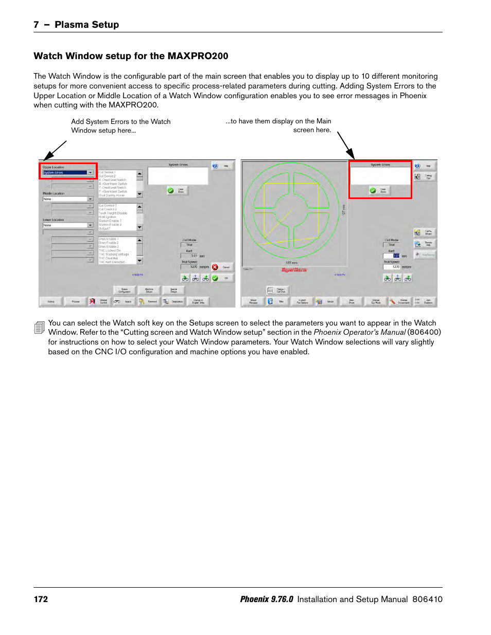 Watch window setup for the maxpro200 | Hypertherm V9 Series Phoenix Rev.11 User Manual | Page 172 / 294