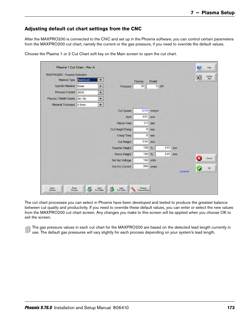 Adjusting default cut chart settings from the cnc | Hypertherm V9 Series Phoenix Rev.11 User Manual | Page 173 / 294