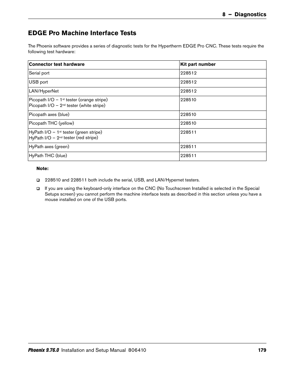 Edge pro machine interface tests | Hypertherm V9 Series Phoenix Rev.11 User Manual | Page 179 / 294
