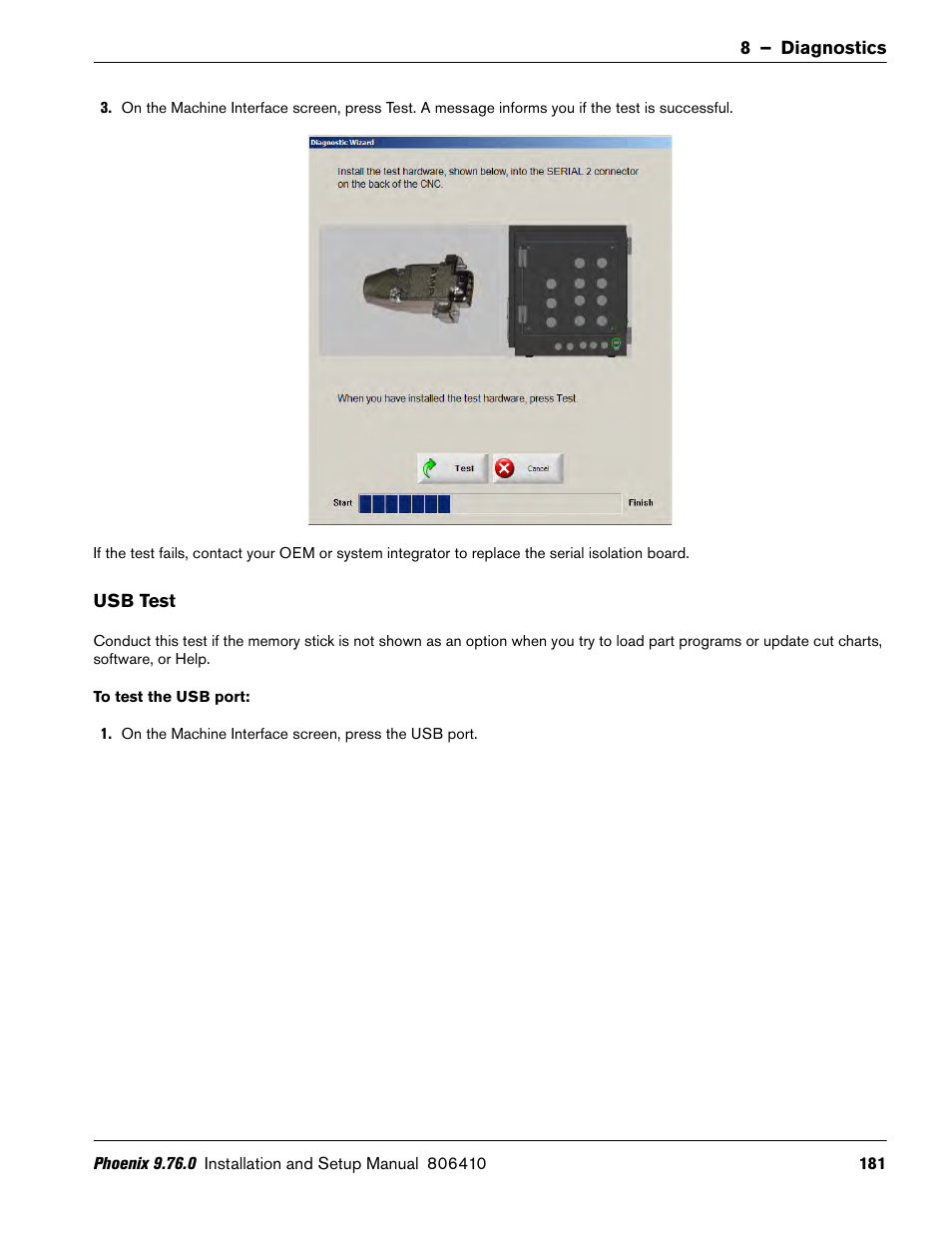 Usb test | Hypertherm V9 Series Phoenix Rev.11 User Manual | Page 181 / 294