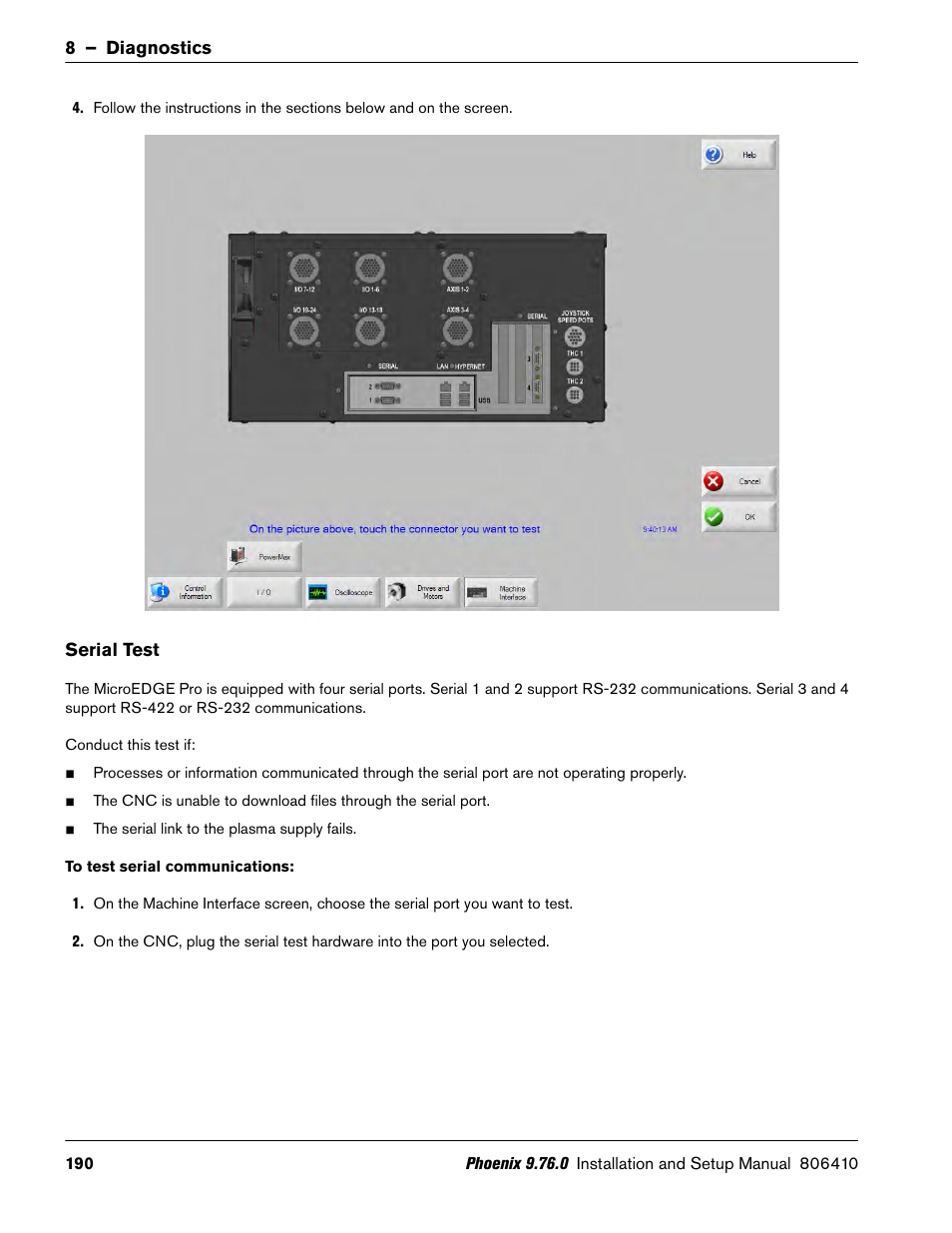 Serial test | Hypertherm V9 Series Phoenix Rev.11 User Manual | Page 190 / 294