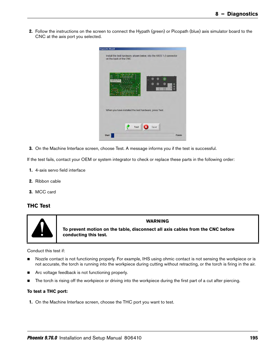 Thc test | Hypertherm V9 Series Phoenix Rev.11 User Manual | Page 195 / 294