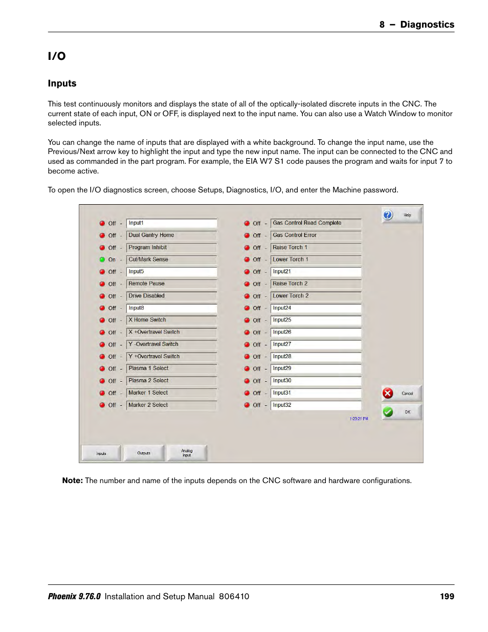 Inputs | Hypertherm V9 Series Phoenix Rev.11 User Manual | Page 199 / 294