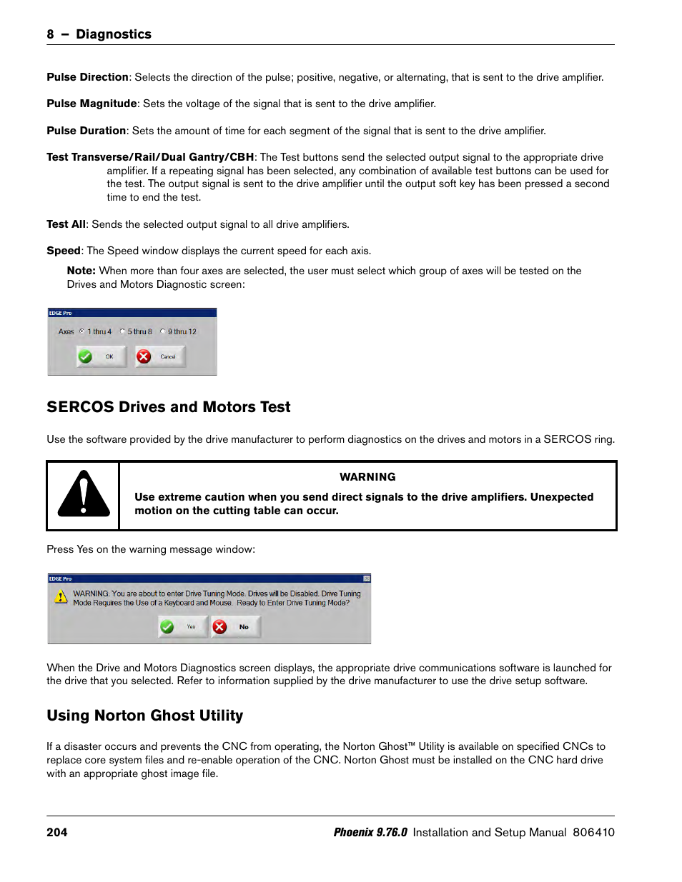 Sercos drives and motors test, Using norton ghost utility | Hypertherm V9 Series Phoenix Rev.11 User Manual | Page 204 / 294