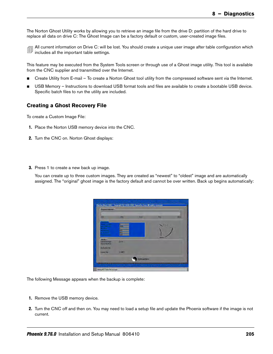 Creating a ghost recovery file | Hypertherm V9 Series Phoenix Rev.11 User Manual | Page 205 / 294