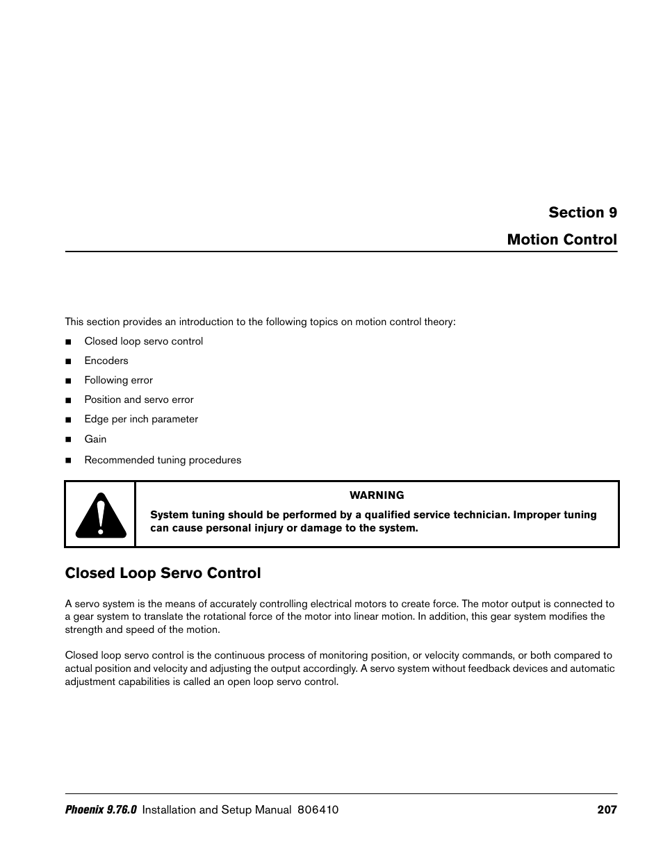 Motion control, Closed loop servo control | Hypertherm V9 Series Phoenix Rev.11 User Manual | Page 207 / 294