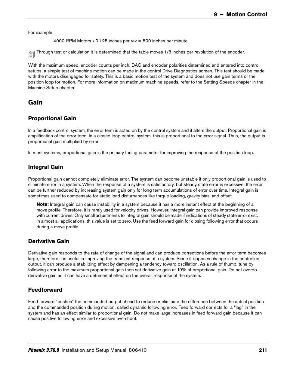 Gain, Proportional gain, Integral gain | Derivative gain, Feedforward | Hypertherm V9 Series Phoenix Rev.11 User Manual | Page 211 / 294