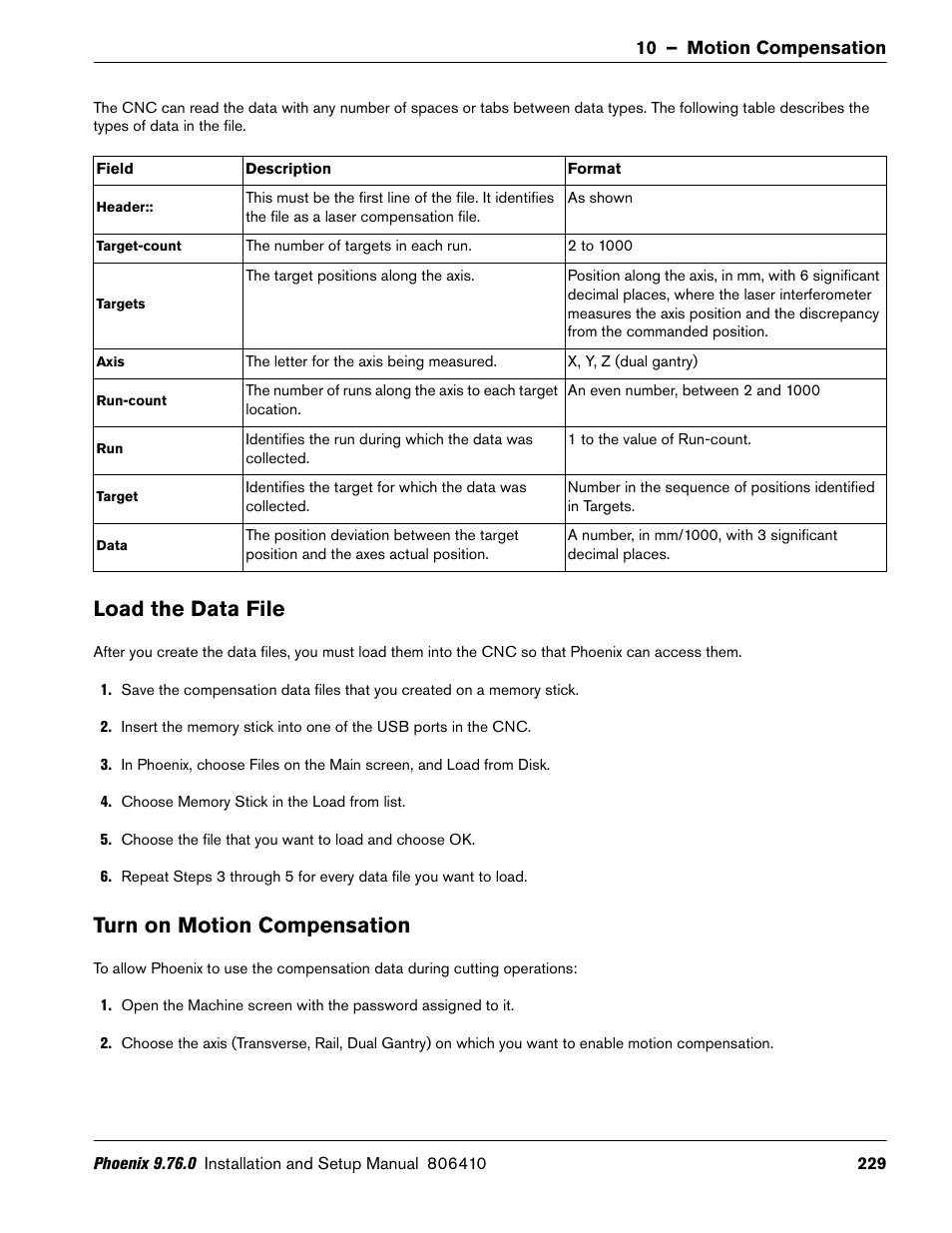 Load the data file, Turn on motion compensation | Hypertherm V9 Series Phoenix Rev.11 User Manual | Page 229 / 294