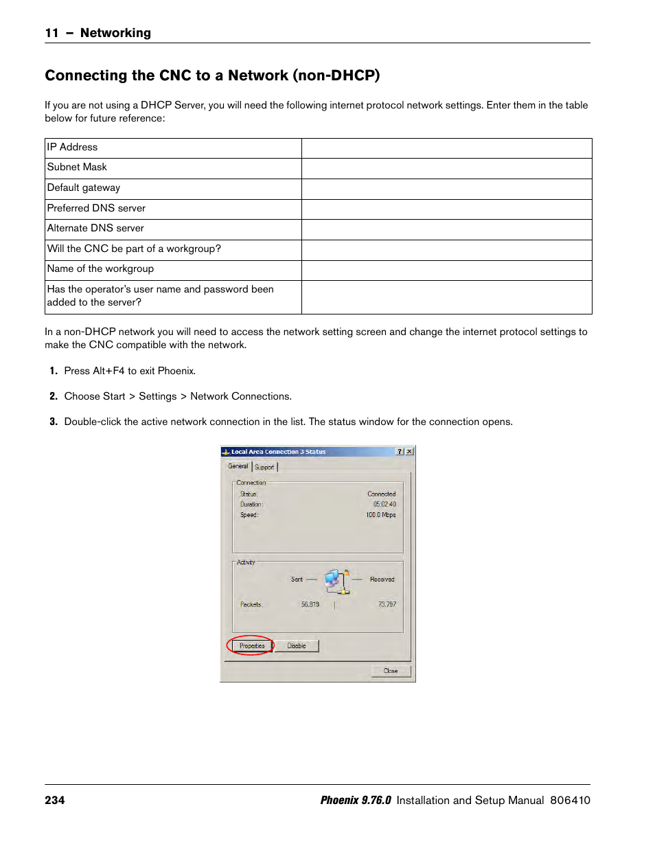 Connecting the cnc to a network (non-dhcp) | Hypertherm V9 Series Phoenix Rev.11 User Manual | Page 234 / 294
