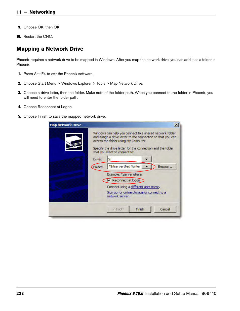 Mapping a network drive | Hypertherm V9 Series Phoenix Rev.11 User Manual | Page 238 / 294
