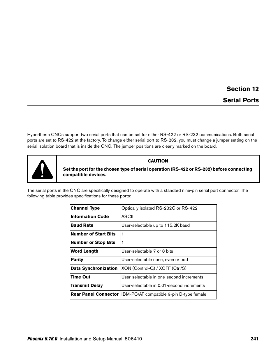 Serial ports | Hypertherm V9 Series Phoenix Rev.11 User Manual | Page 241 / 294