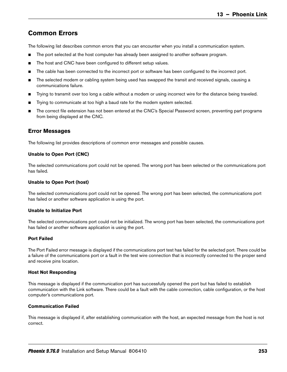 Common errors, Error messages | Hypertherm V9 Series Phoenix Rev.11 User Manual | Page 253 / 294
