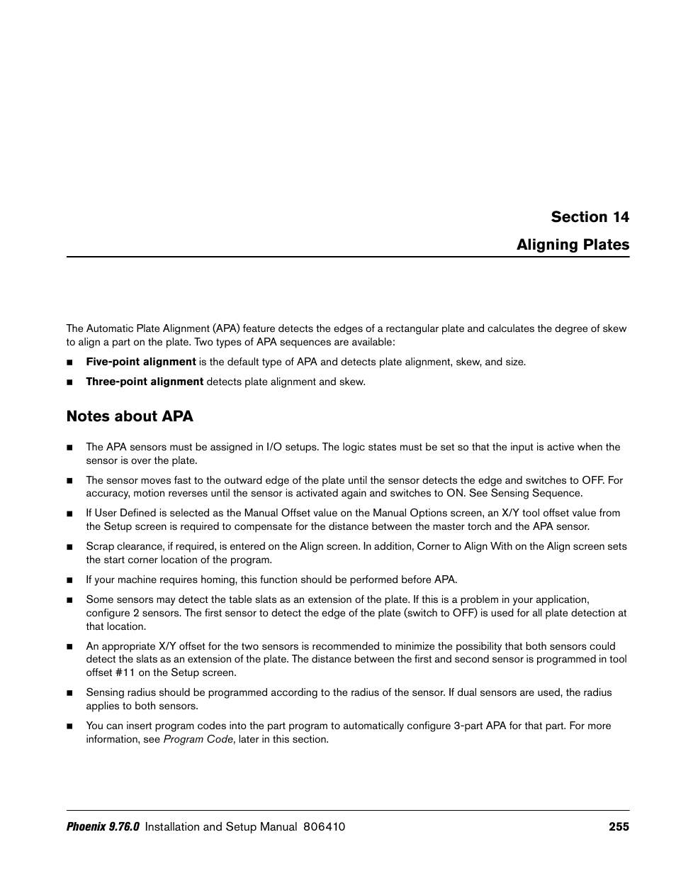 Aligning plates, Notes about apa | Hypertherm V9 Series Phoenix Rev.11 User Manual | Page 255 / 294