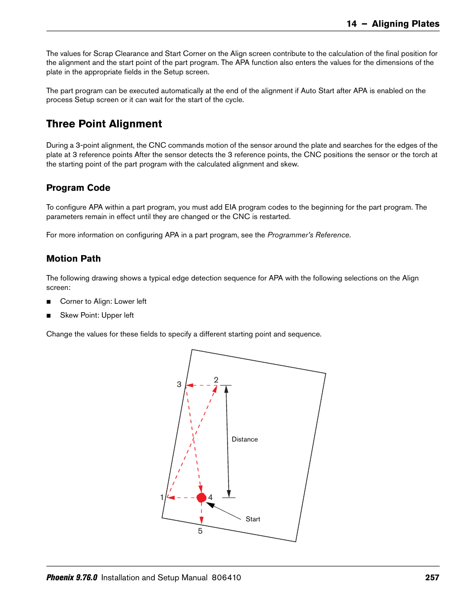 Three point alignment, Program code, Motion path | Hypertherm V9 Series Phoenix Rev.11 User Manual | Page 257 / 294