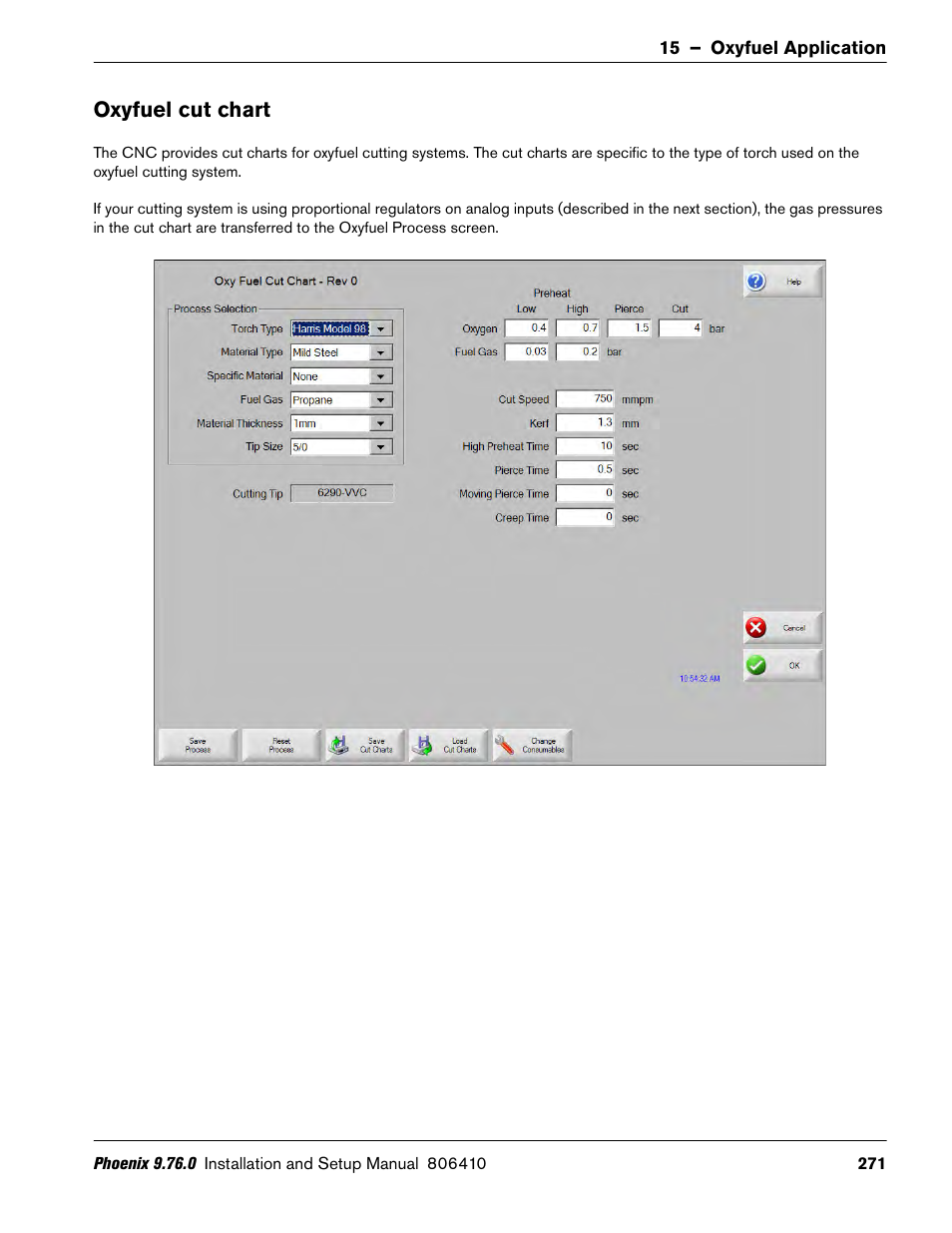 Oxyfuel cut chart | Hypertherm V9 Series Phoenix Rev.11 User Manual | Page 271 / 294