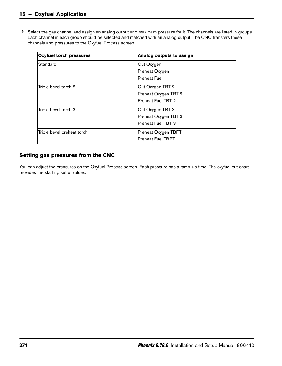 Setting gas pressures from the cnc | Hypertherm V9 Series Phoenix Rev.11 User Manual | Page 274 / 294