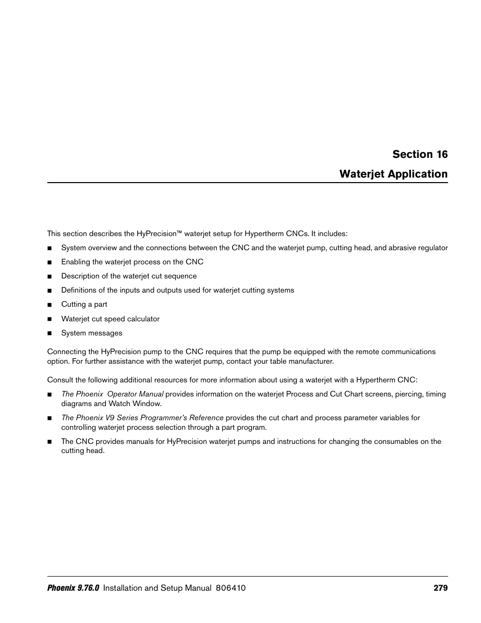 Waterjet application | Hypertherm V9 Series Phoenix Rev.11 User Manual | Page 279 / 294