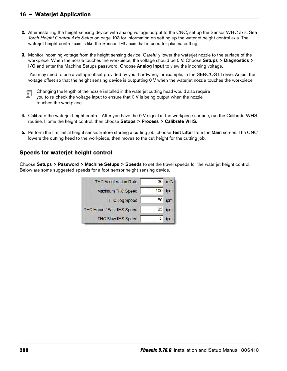 Speeds for waterjet height control | Hypertherm V9 Series Phoenix Rev.11 User Manual | Page 288 / 294