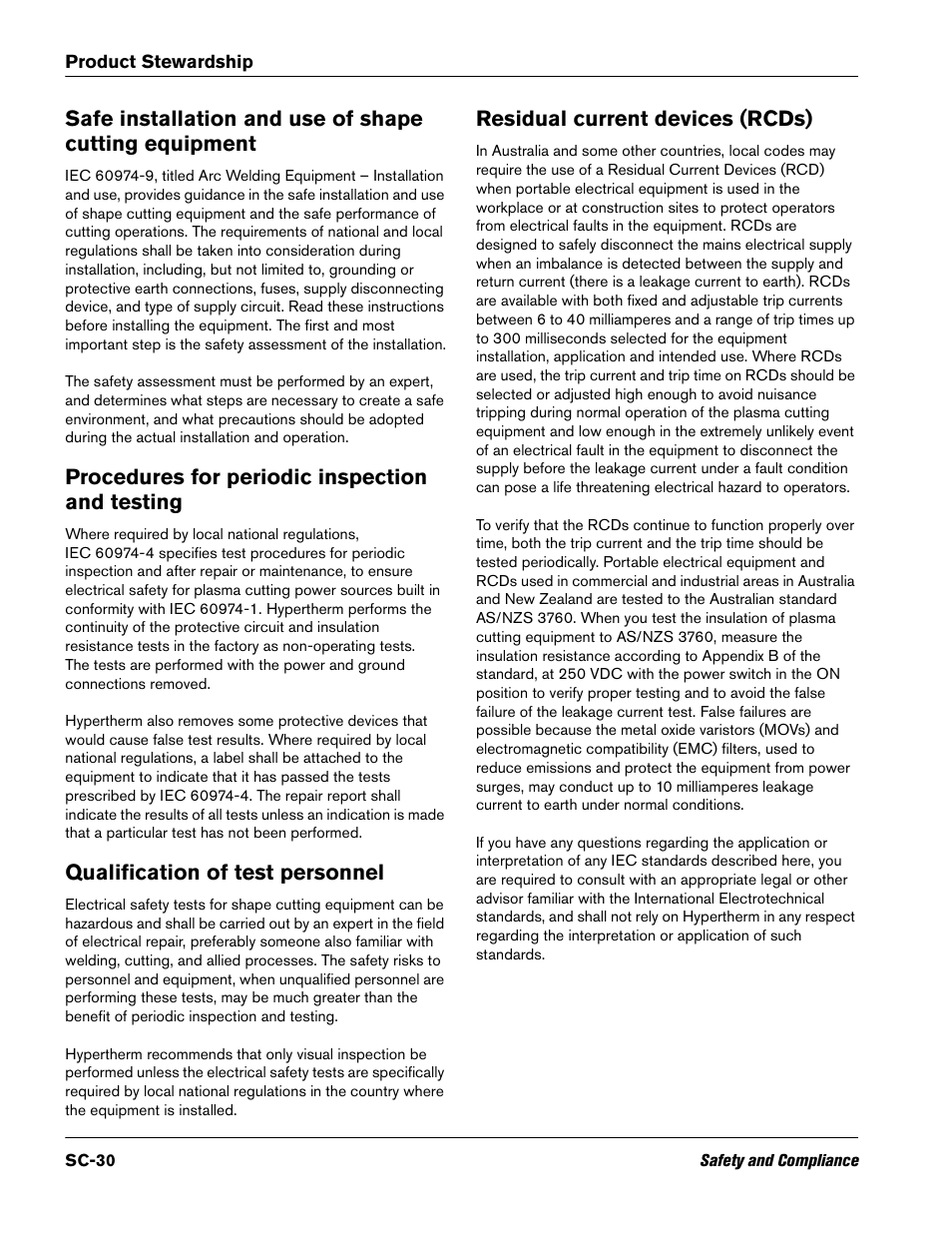 Procedures for periodic inspection and testing, Qualification of test personnel, Residual current devices (rcds) | Hypertherm V9 Series Phoenix Rev.11 User Manual | Page 30 / 294