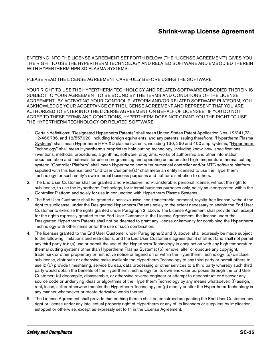 Shrink-wrap license agreement, Shrink-wrap, License | Hypertherm V9 Series Phoenix Rev.11 User Manual | Page 35 / 294
