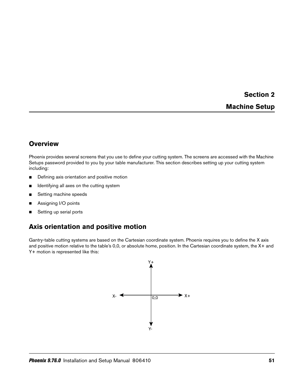 Machine setup, Axis orientation and positive motion | Hypertherm V9 Series Phoenix Rev.11 User Manual | Page 51 / 294
