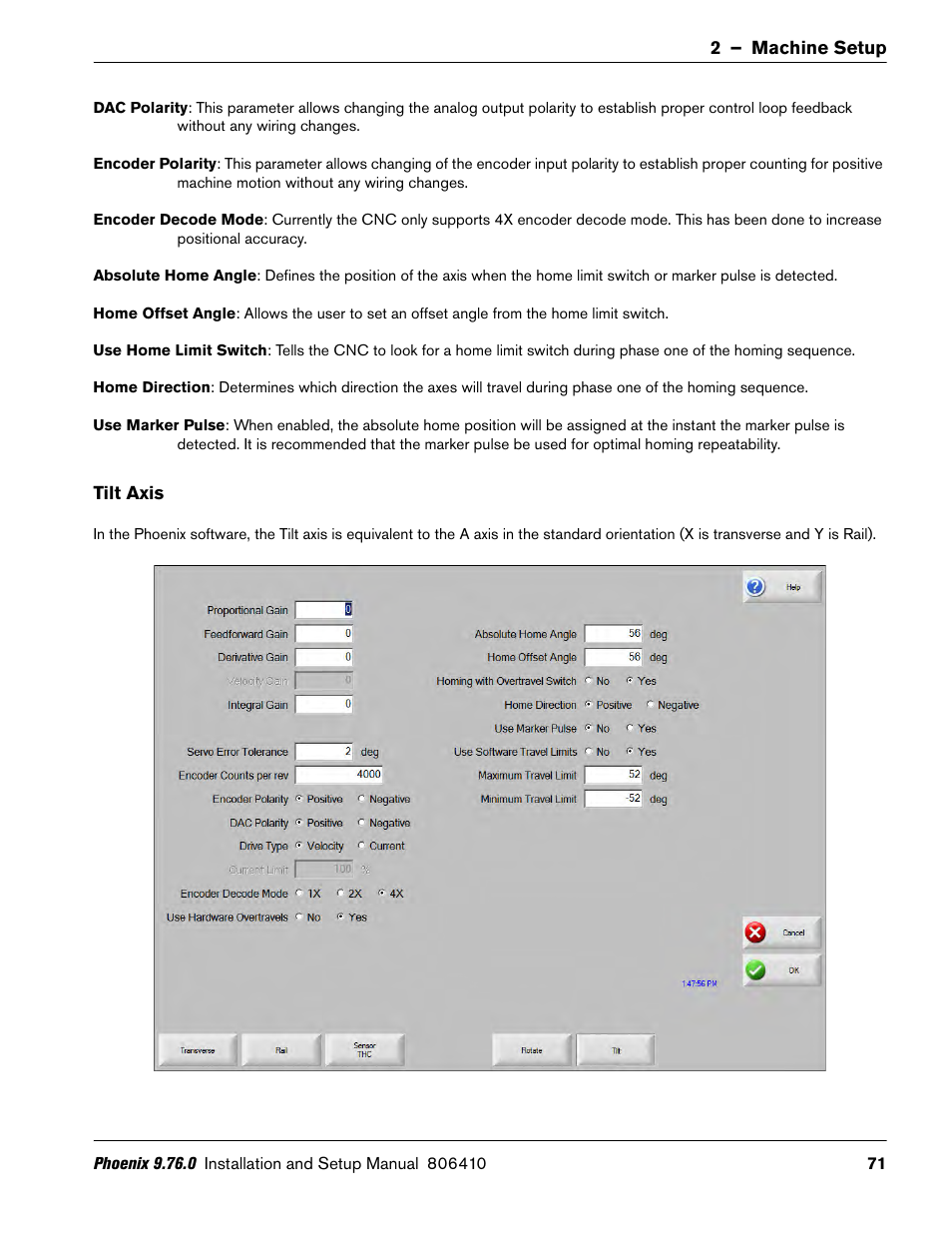 Tilt axis | Hypertherm V9 Series Phoenix Rev.11 User Manual | Page 71 / 294