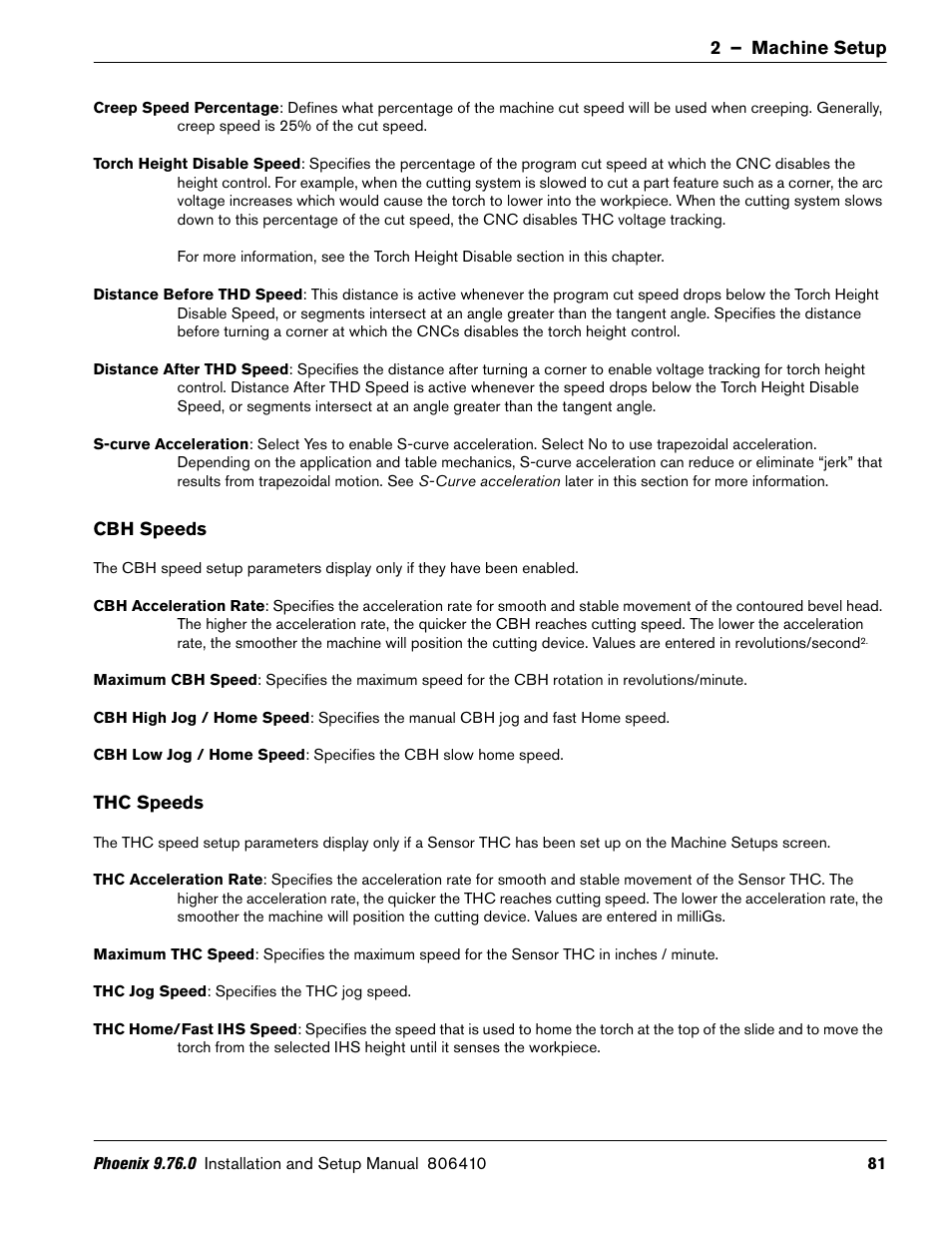Cbh speeds, Thc speeds | Hypertherm V9 Series Phoenix Rev.11 User Manual | Page 81 / 294