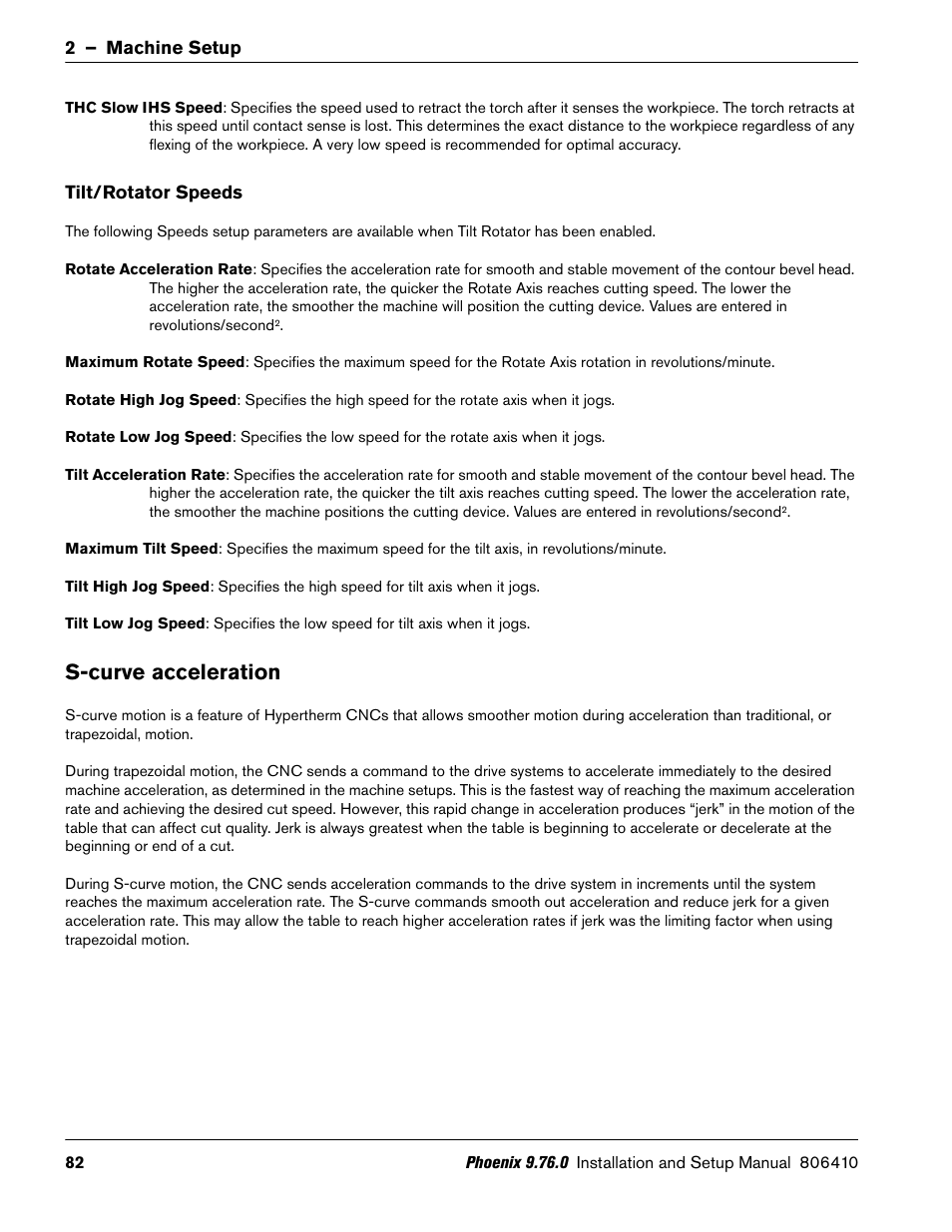 Tilt/rotator speeds, S-curve acceleration | Hypertherm V9 Series Phoenix Rev.11 User Manual | Page 82 / 294