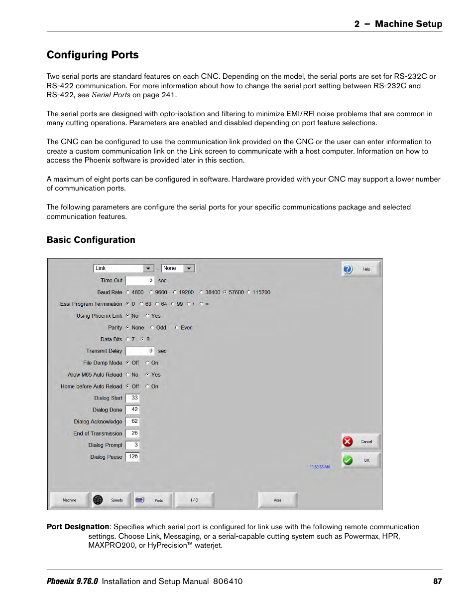 Configuring ports, Basic configuration | Hypertherm V9 Series Phoenix Rev.11 User Manual | Page 87 / 294