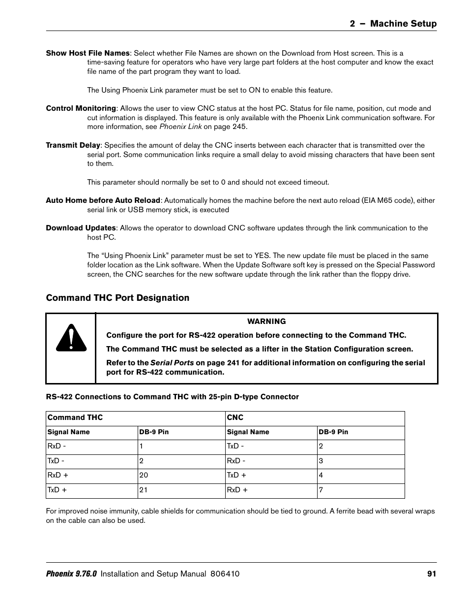 Command thc port designation | Hypertherm V9 Series Phoenix Rev.11 User Manual | Page 91 / 294