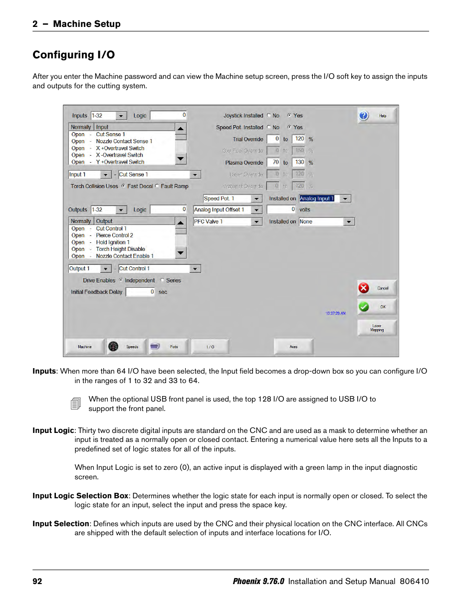 Configuring i/o | Hypertherm V9 Series Phoenix Rev.11 User Manual | Page 92 / 294